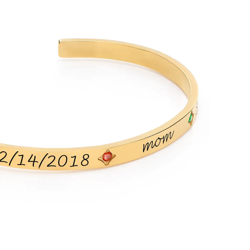 18K Gold Personalized Birthstone Engraving Plain Bangle Bracelet for Women Men-4