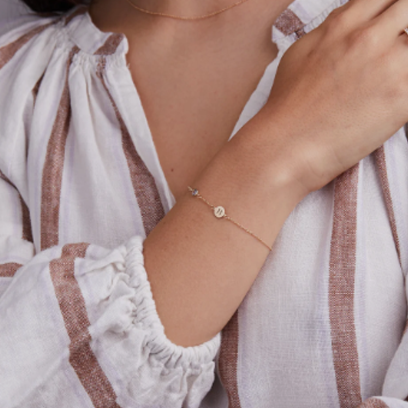 18K Gold Personalized Birthstone Initial Charm Bracelet for Women-2
