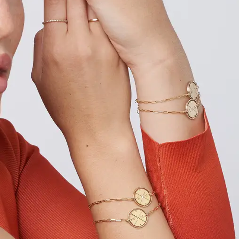 Pulsera de brújula personalizada con inicial y piedra natal en oro de 14 quilates para mujer y hombre-2
