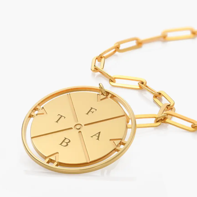 Pulsera de brújula personalizada con inicial y piedra natal en oro de 14 quilates para mujer y hombre-3