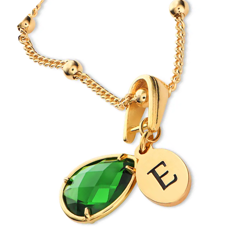 14K Gold Personalized Initial Letter Necklace with Birthstone for Women-3
