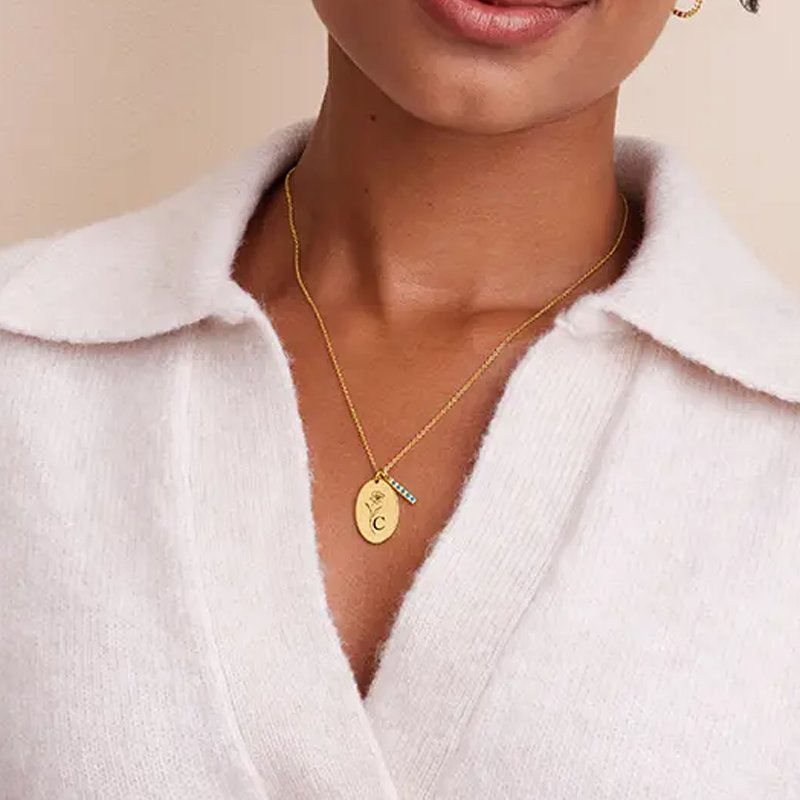 10K White Gold Cubic Zirconia Personalized Birthstone & Personalized Initial Letter Pendant Necklace-3