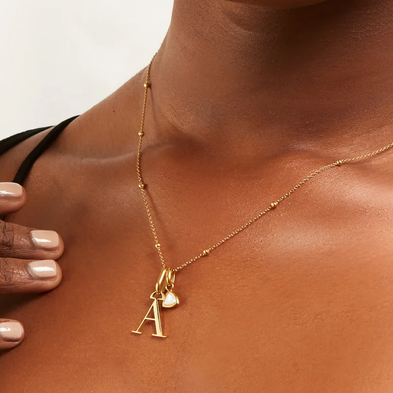Collar con colgante personalizado de piedra natal y letra inicial en oro rosa de 10 quilates con circonita cúbica y piedra cúbica.-5
