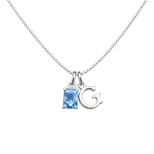 10K White Gold Cubic Zirconia Personalized Birthstone & Personalized Initial Letter Pendant Necklace