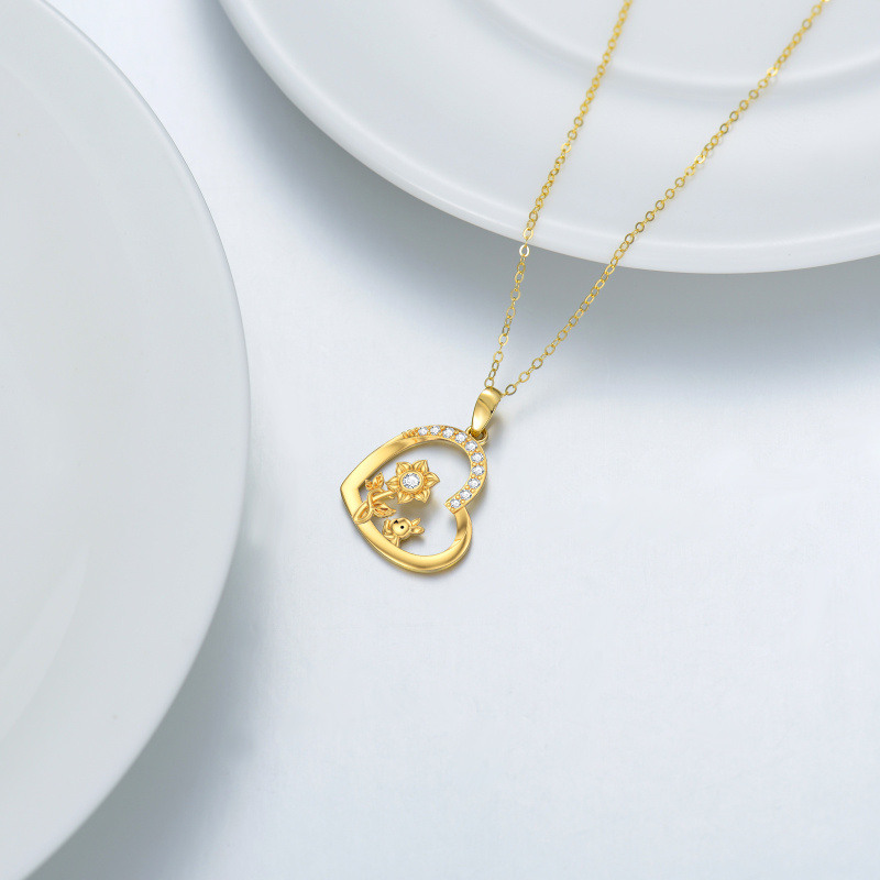 10K White Gold Cubic Zirconia & Personalized Birthstone Rabbit & Sunflower & Heart Pendant Necklace-3