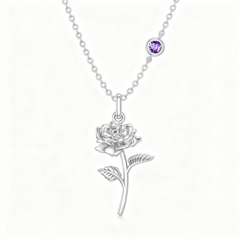 Collier pendentif en or blanc 10 carats avec zircon cubique et pierre de naissance personnalisée (rose, grand-mère, mère, sœurs)-1