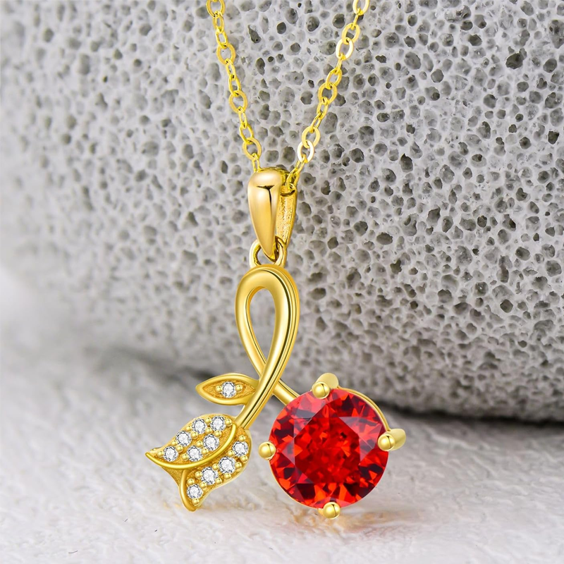 Collier rose personnalisé en or 14 carats avec pierre de naissance pour femme-3