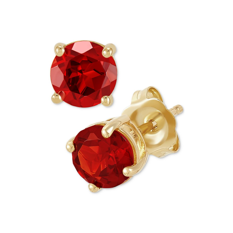 Pendientes de botón personalizados con piedra natal en oro de 14 quilates-3