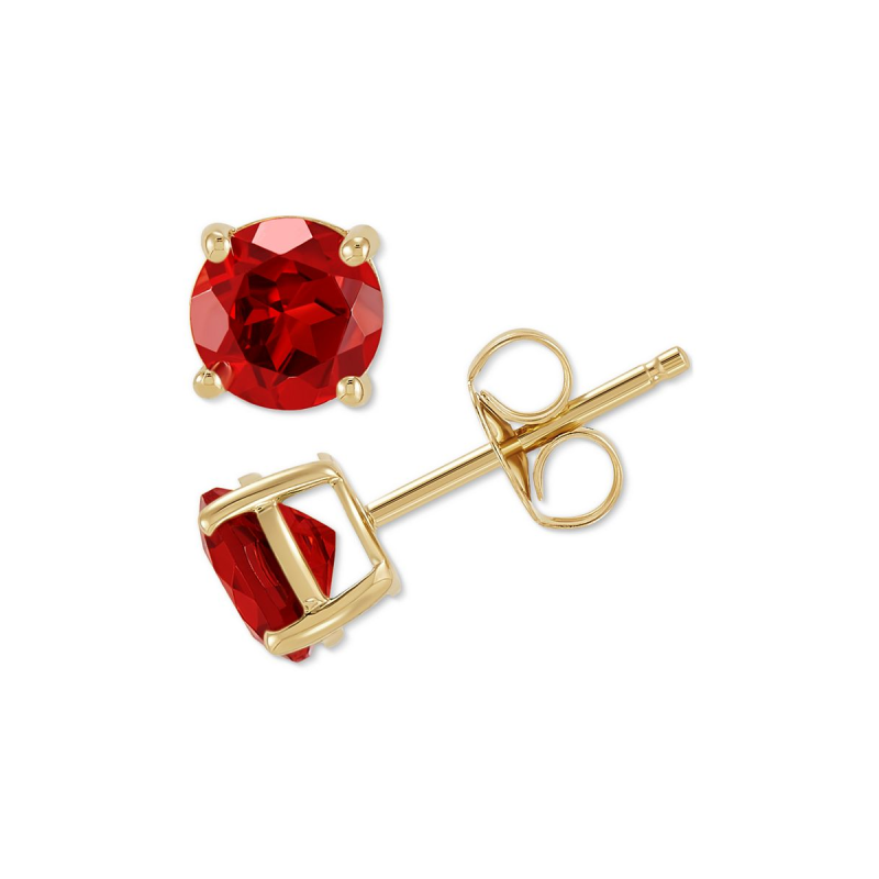 Pendientes de botón personalizados con piedra natal en oro de 14 quilates-4