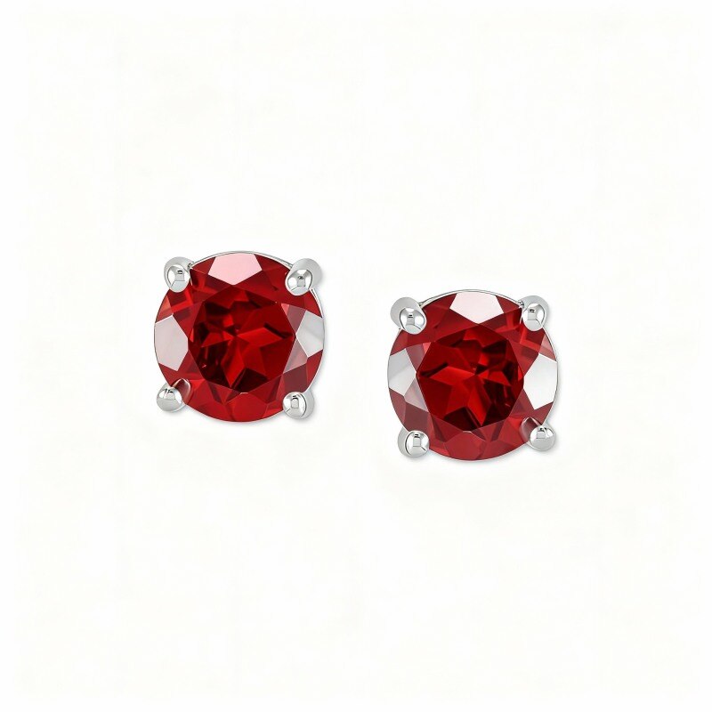 Boucles d'oreilles puces personnalisées en or blanc 10 carats et zircon cubique, serties de pierre de naissance-1