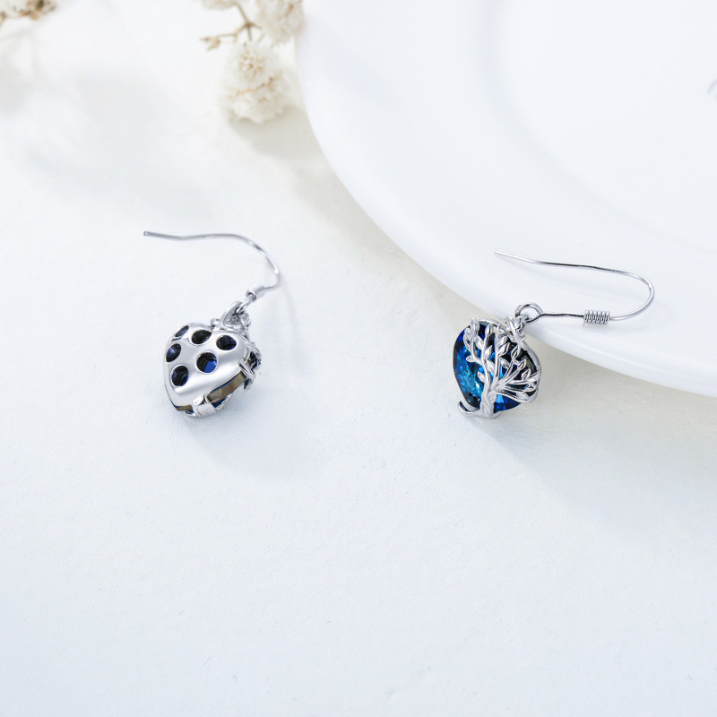 Pendientes colgantes personalizados de oro de 18 quilates con piedra natal, árbol de la vida y corazón para mujer-4