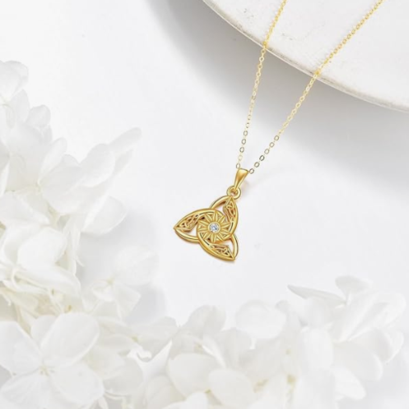 Collier en or 14 carats personnalisé avec pierre de naissance, fleurs sauvages, nœud celtique et spirale pour femme-3