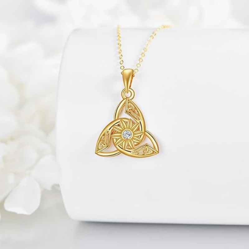 Collier en or 14 carats personnalisé avec pierre de naissance, fleurs sauvages, nœud celtique et spirale pour femme-4