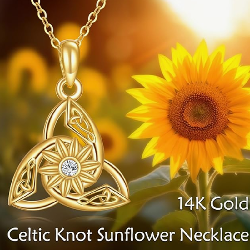 Collier en or 14 carats personnalisé avec pierre de naissance, fleurs sauvages, nœud celtique et spirale pour femme-6