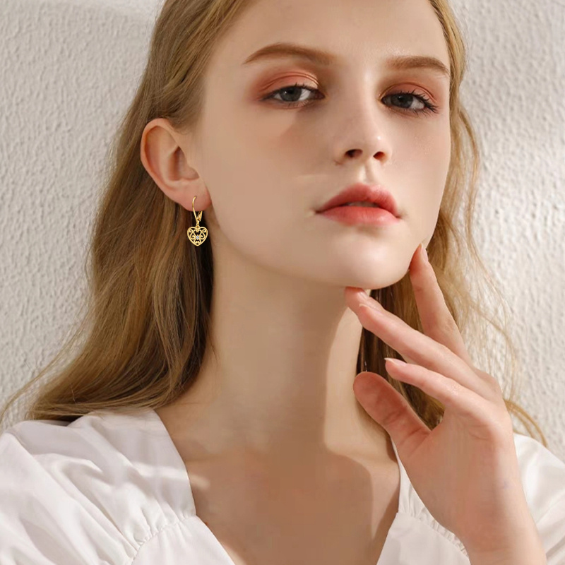 Personalisierte Ohrhänger mit Geburtssteinen, Blumen und Herz aus 10-karätigem Gold für Damen-2