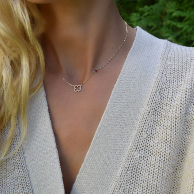 Collier pendentif fleurs sauvages en or blanc 10 carats avec zircon cubique et pierre de naissance personnalisée-2