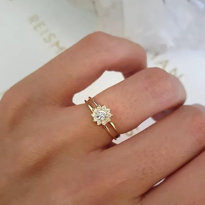 Bague en or 10 carats avec zircon cubique et pierre de naissance personnalisée, motif fleurs sauvages, pour femme-3