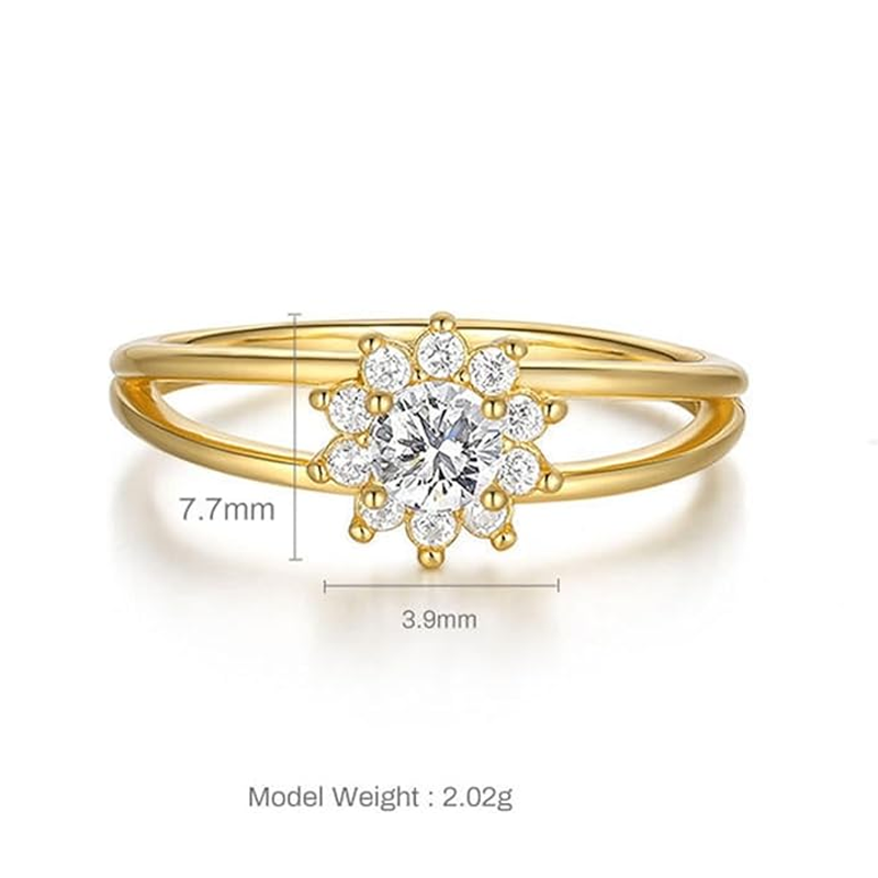 Bague en or 10 carats avec zircon cubique et pierre de naissance personnalisée, motif fleurs sauvages, pour femme-4