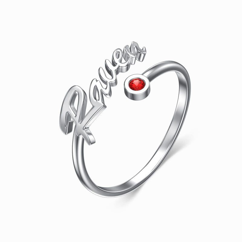 14K White Gold Cubic Zirconia Personalized Classic Name Birthstone Ring-4