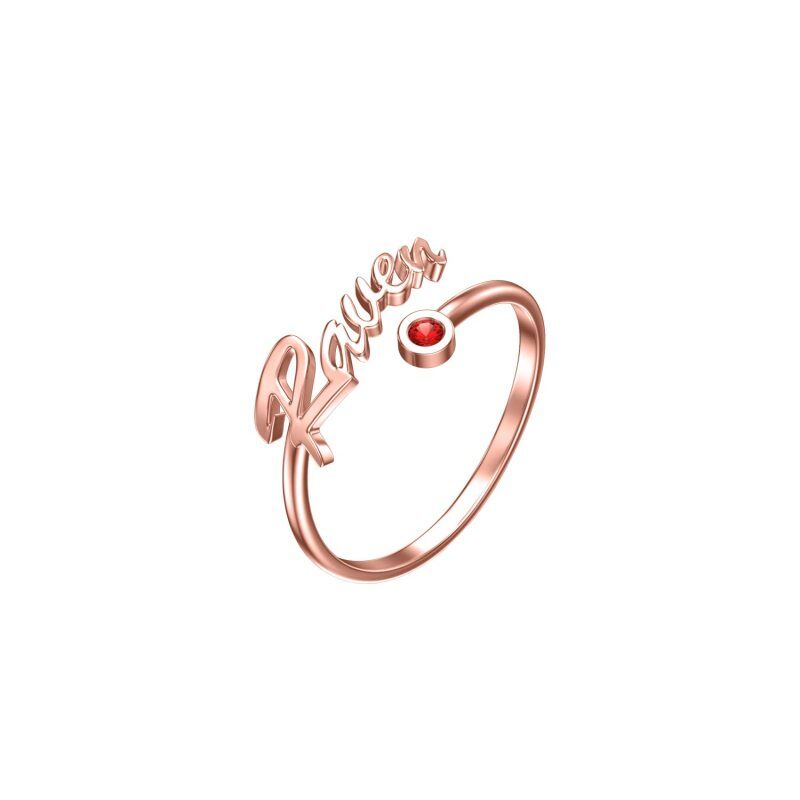 14K White Gold Cubic Zirconia Personalized Classic Name Birthstone Ring-5