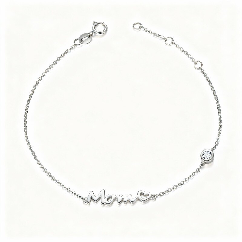 Pulsera clásica personalizada con dije de nombre en platino con circonitas cúbicas chapadas en oro blanco-1