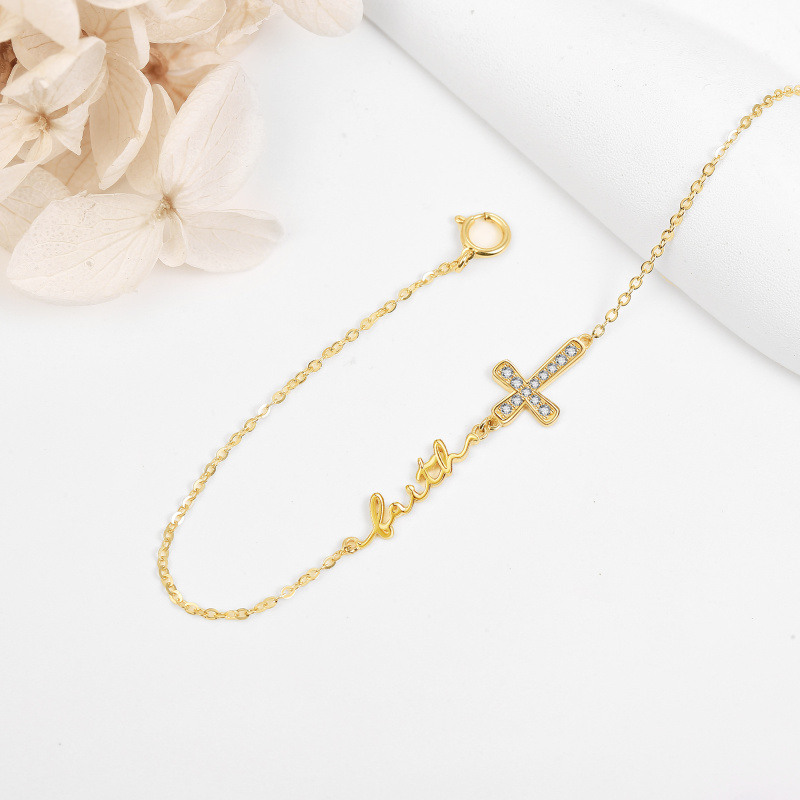 10K Gold Personalized Name Cross Bracelet for Women-3