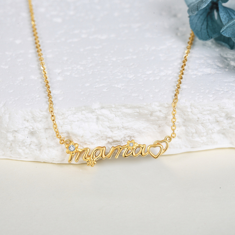 14K Gold Cubic Zirconia & Personalized Classic Name Daisy Pendant Necklace-3