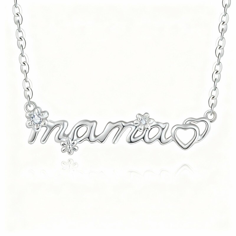 Collar con colgante de margarita clásico personalizado con circonitas cúbicas chapadas en oro blanco y platino con baño de oro blanco-1