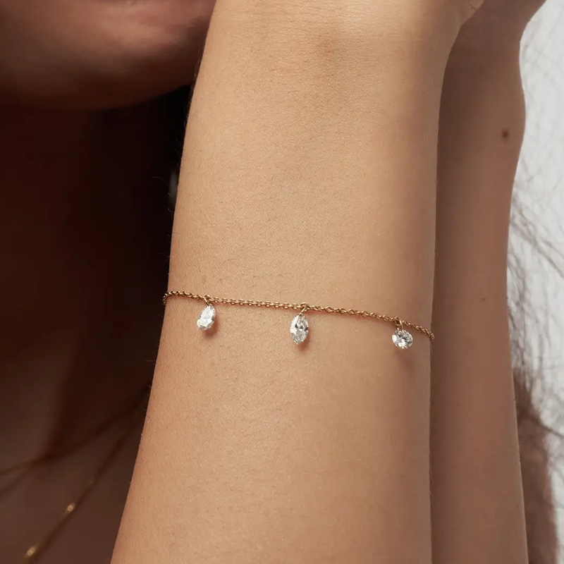 14K Gold Personalized Name Drop Charm Bracelet for Women-2