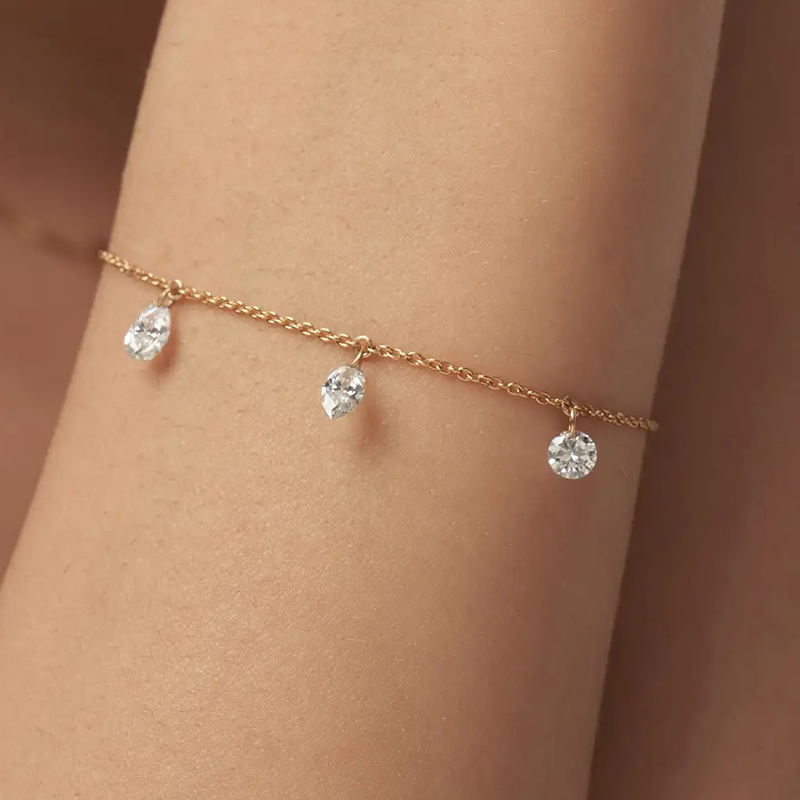 14K Gold Personalized Name Drop Charm Bracelet for Women-3