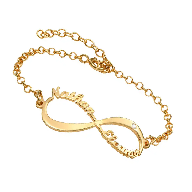 18K Gold Personalized Name & Infinity Symbol Bracelet for Women-3