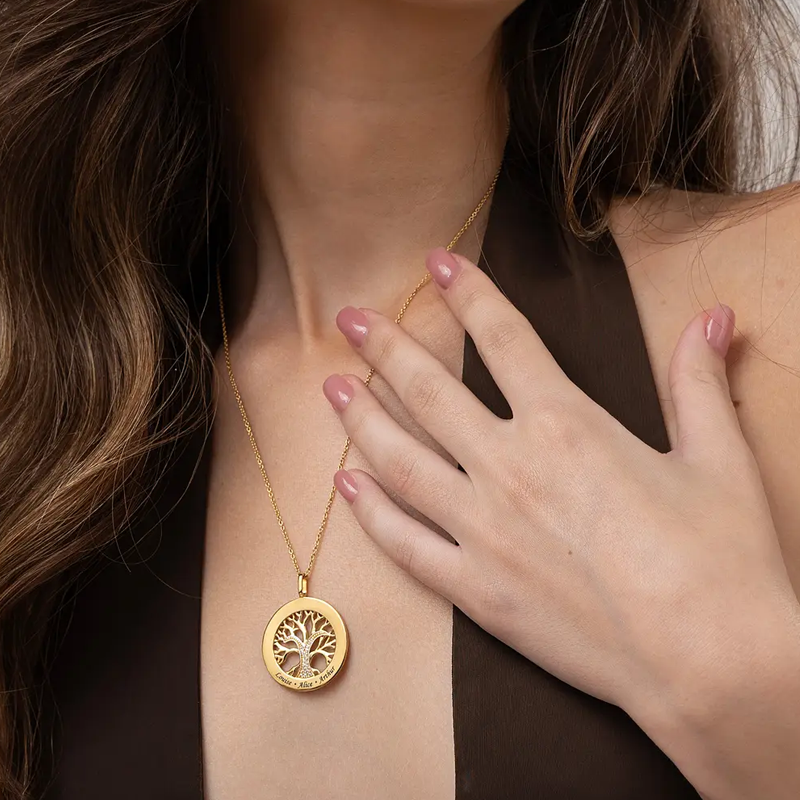 14K Gold Personalized Classic Name Tree Of Life Pendant Necklace for Women-2