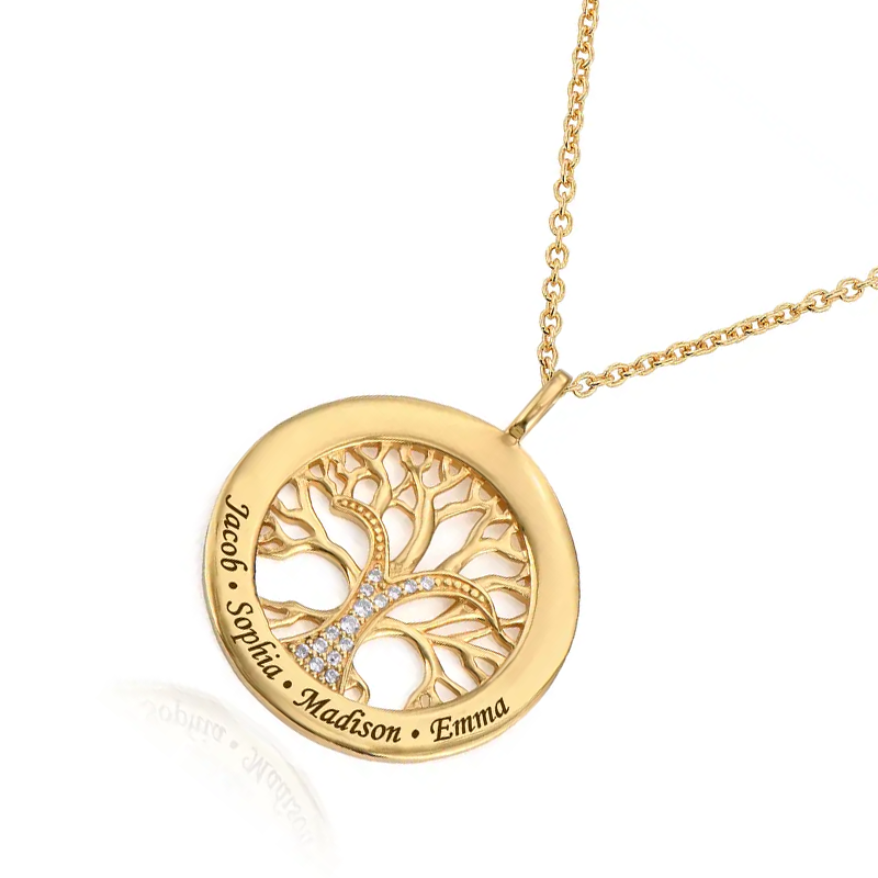 14K Gold Personalized Classic Name Tree Of Life Pendant Necklace for Women-4