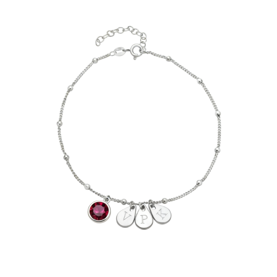 Bracelet à breloques en or blanc 10 carats avec zircon cubique et gravure personnalisée