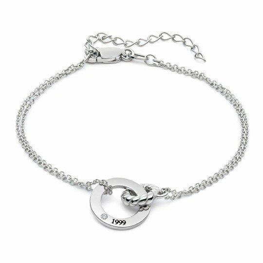 9K White Gold Cubic Zirconia Personalized Engraving Charm Bracelet