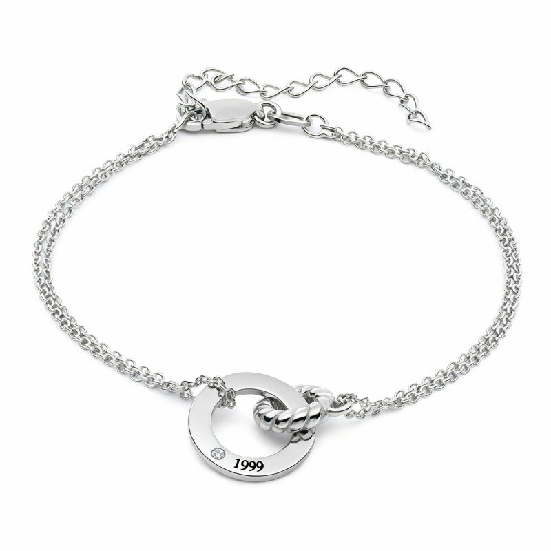 9K White Gold Cubic Zirconia Personalized Engraving Charm Bracelet-1