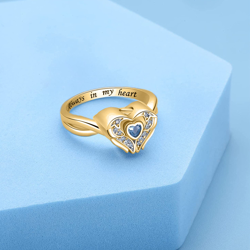 10K Rose Gold Cubic Zirconia Personalized Engraving & Heart Urn Ring for Ashes-3