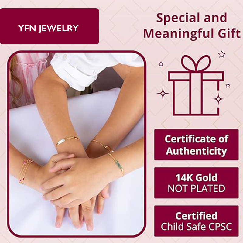 Pulsera de identificación personalizada con grabado de circonita cúbica en oro de 10 quilates para mujer-2