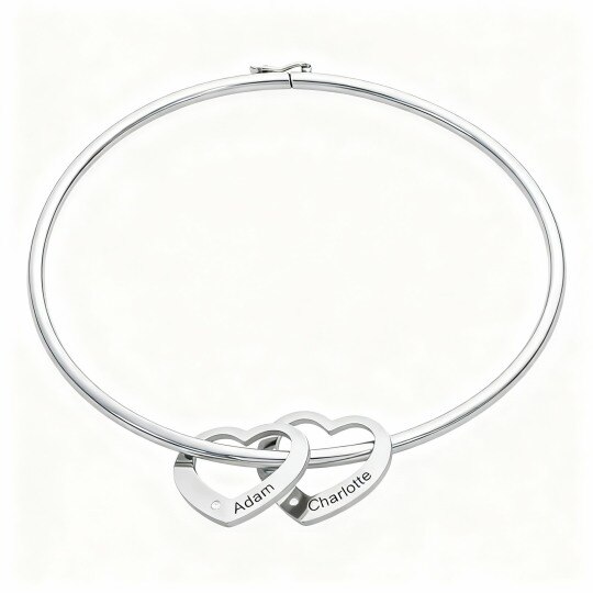 10K witgouden armband met gepersonaliseerde gegraveerde hanger en kubieke zirkonia