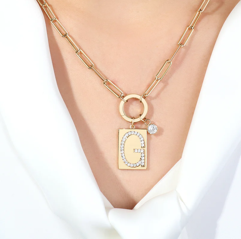 10K Gold Cubic Zirconia Personalized Initial Letter Pendant Necklace-2