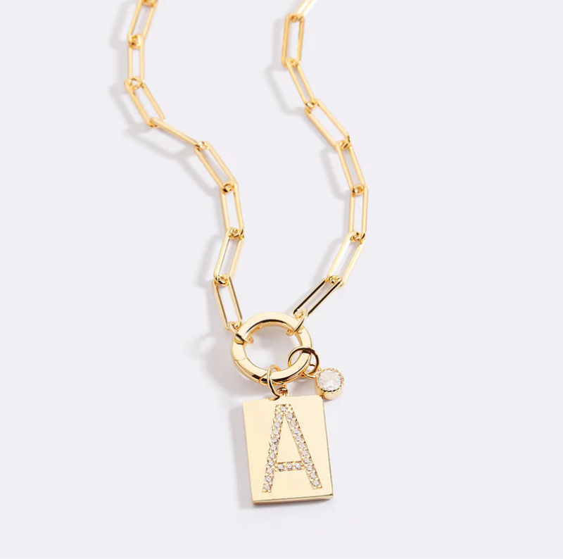 10K Gold Cubic Zirconia Personalized Initial Letter Pendant Necklace-4