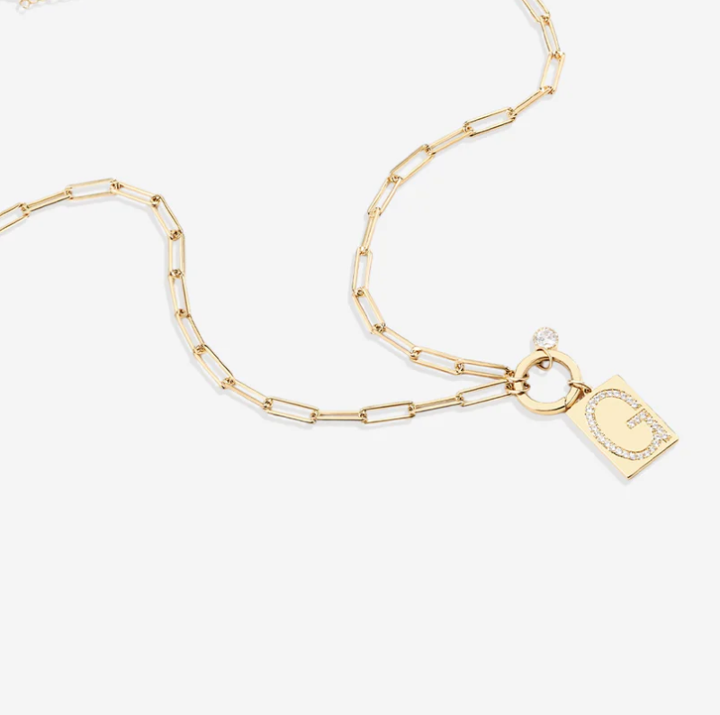 10K Gold Cubic Zirconia Personalized Initial Letter Pendant Necklace-5