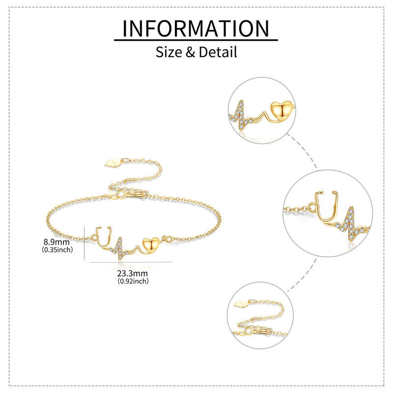Bracelet personnalisé en or 14 carats avec zircon cubique, initiale et stéthoscope pour femme-6