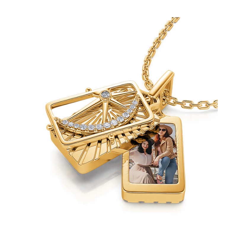 18K Gold Personalized Photo Bar Necklace for Women-4