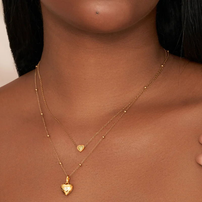 Personalisierte Fotoherz-Halskette aus 14-karätigem Gold für Damen-4