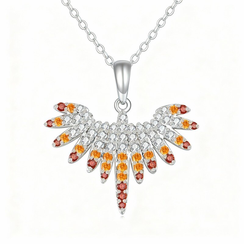 Collier pendentif phénix en or blanc 18 carats et zircon cubique-1