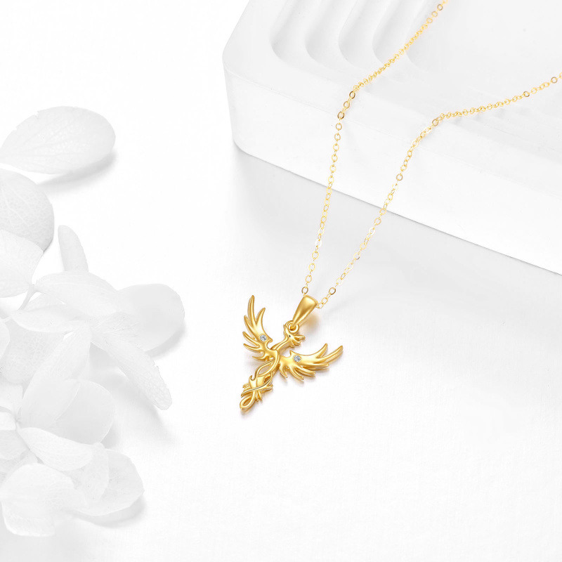 14K Gold Cubic Zirconia Phoenix Pendant Necklace-4