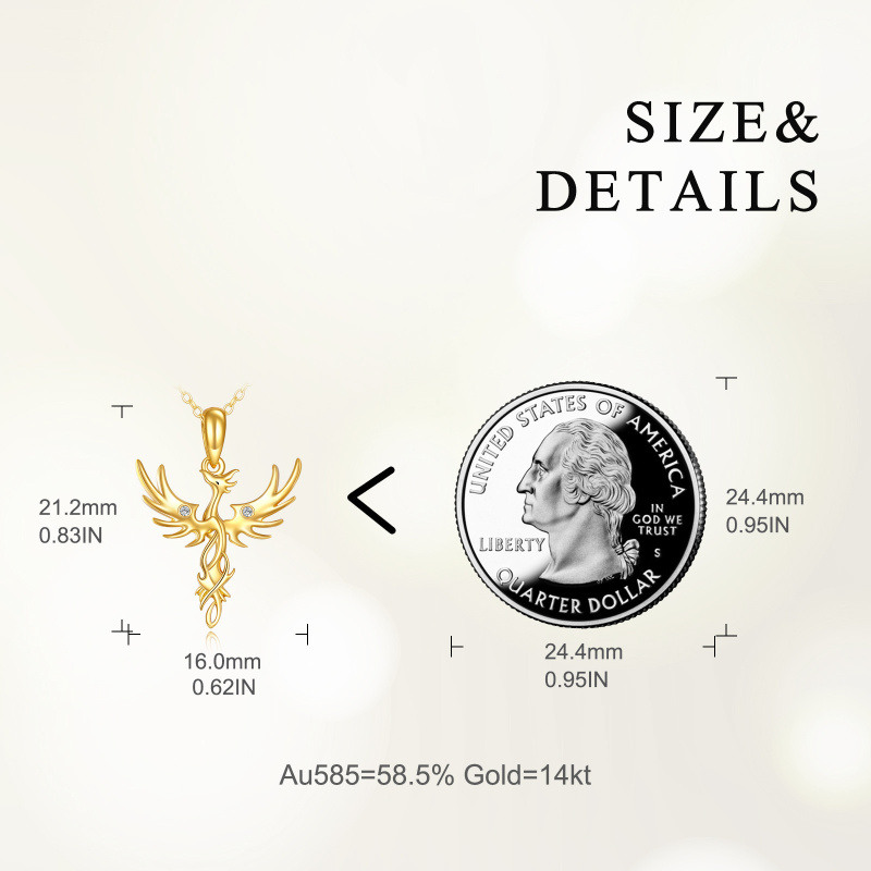14K Gold Cubic Zirconia Phoenix Pendant Necklace-5