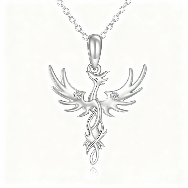 14K White Gold Cubic Zirconia Phoenix Pendant Necklace-1