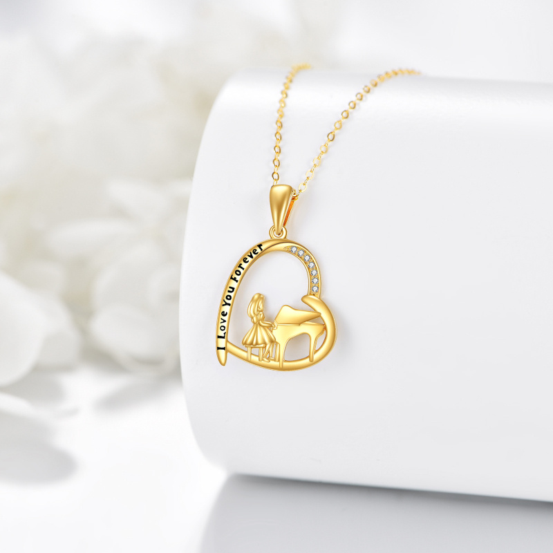 18K Gold Cubic Zirconia Piano Girl Pendant Necklace-4